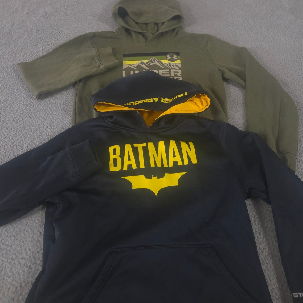 LOT OF 2 Under Armour Hoodie Boys L Green‎ Black Storm Batman Mountain Graphic